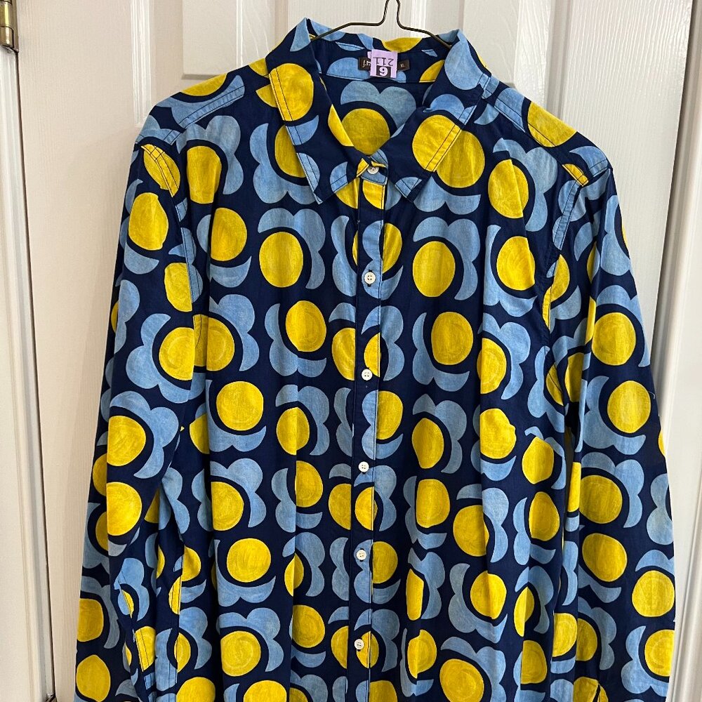 J. McLaughlin Lois Shirt in Blue/Yellow Print - Size XL